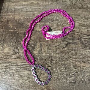 New Pink Panache long hot pink necklace pear shape pendant with rhinestones